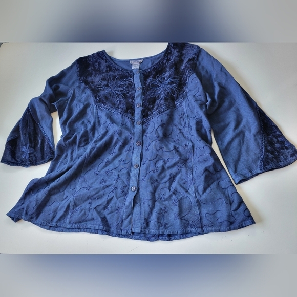 Vntg Just Cruising Embroidered Tunic Blouse in Blue Free Size - Picture 2 of 8